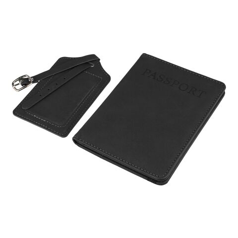 Porta pasaporte y etiqueta de equipaje de PU reciclado Zani negro | sin montaje de publicidad | no disponible | no disponible