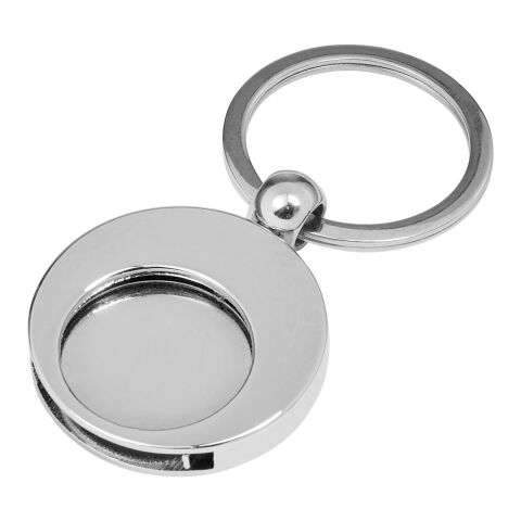 Llavero metálico con moneda para el carro de la compra. plata