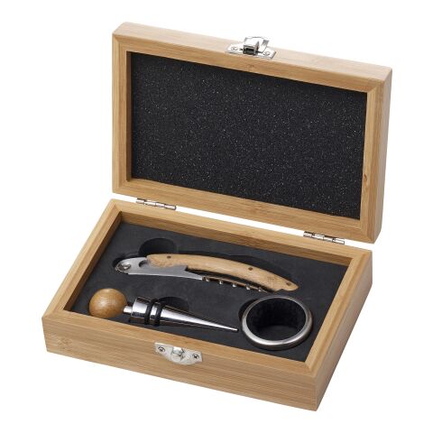 Juego de accesorios de vino de acero inoxidable y bambú. marrón | sin montaje de publicidad | no disponible | no disponible