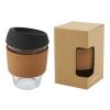 Vaso de vidrio borosilicato de 360 ml con agarre de corcho y tapa de silicona "Lidan" Negro intenso
