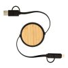 Cable retráctil 5 en 1 de plástico reciclado de 100 cm para sincronización de datos y carga rápida de 45 W con detalles de bambú "Chechia" Estándar | Negro intenso | sin montaje de publicidad | no disponible | no disponible