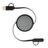 Cable retráctil 5 en 1 de 100&nbsp;cm de plástico reciclado y aluminio para sincronización de datos y carga rápida de 45&nbsp;W "Alasia" Estándar | Negro intenso | sin montaje de publicidad | no disponible | no disponible