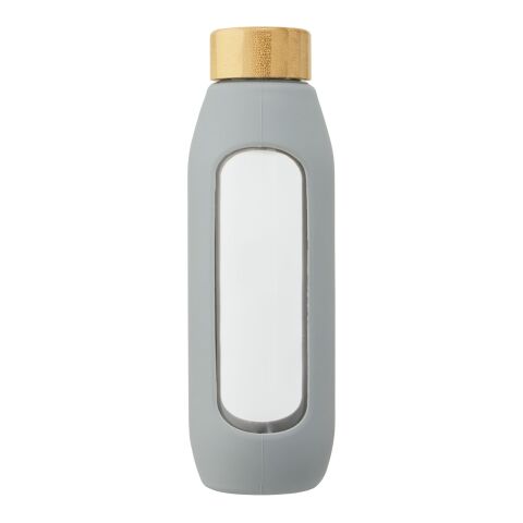Botella de vidrio borosilicato de 600 ml con agarre de silicona "Tidan" Estándar | Gris | sin montaje de publicidad | no disponible | no disponible