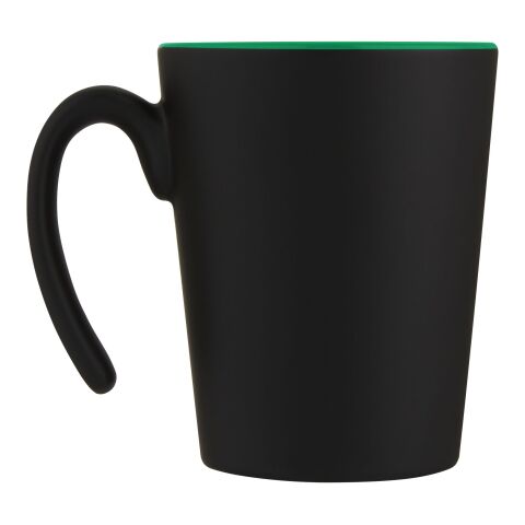 Taza de cerámica con asa de 360 ml &quot;Oli&quot; Estándar | Verde-Negro intenso | sin montaje de publicidad | no disponible | no disponible