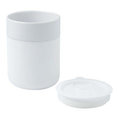 Vaso de cerámica de 330 ml con agarradero de silicona y tapa de plástico &quot;Java&quot; Estándar | blanco | sin montaje de publicidad | no disponible | no disponible