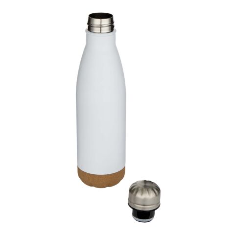 Botella de 500 ml de acero inoxidable con aislamiento y doble pared con detalles de corcho &quot;Cove&quot; Estándar | Blanco | sin montaje de publicidad | no disponible | no disponible