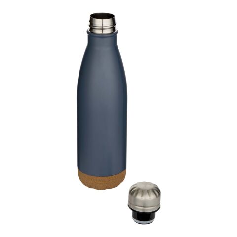 Botella de 500&nbsp;ml de acero inoxidable con aislamiento y doble pared con detalles de corcho "Cove" Estándar | azul | sin montaje de publicidad | no disponible | no disponible