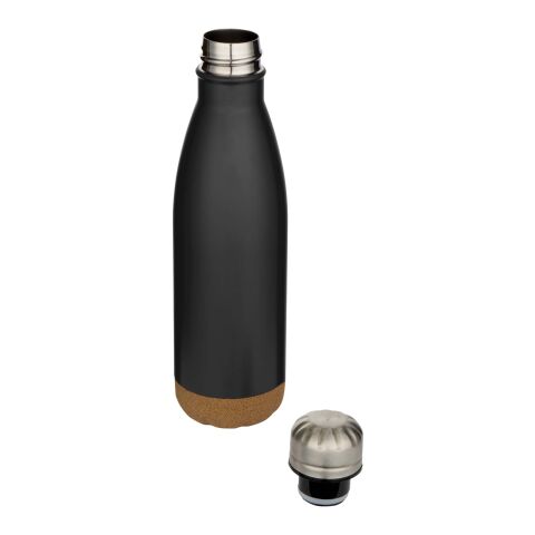 Botella de 500&nbsp;ml de acero inoxidable con aislamiento y doble pared con detalles de corcho "Cove" Estándar | Negro intenso | sin montaje de publicidad | no disponible | no disponible