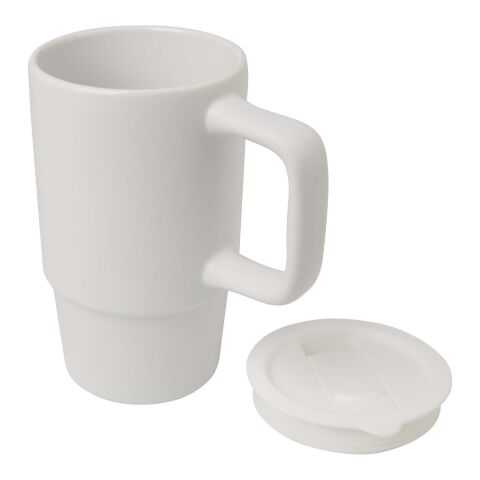 Taza de cerámica con tapa de plástico de 450 ml &quot;Carter&quot; Estándar | Transparente claro | sin montaje de publicidad | no disponible | no disponible