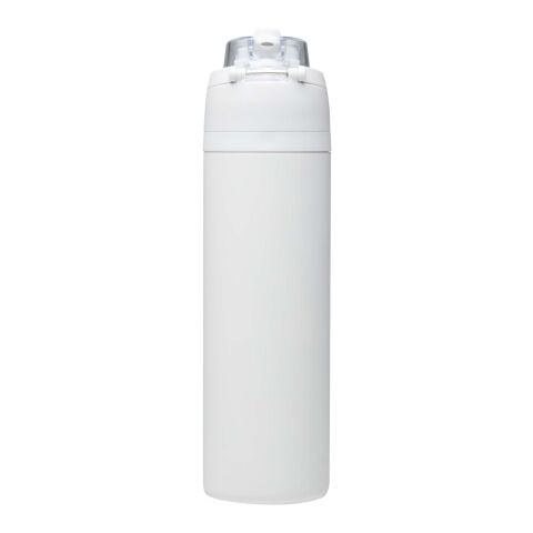Botella de agua Theron de 800 ml de acero inoxidable de pared simple reciclado (RCS), con tapa de doble función y pajita abat blanco