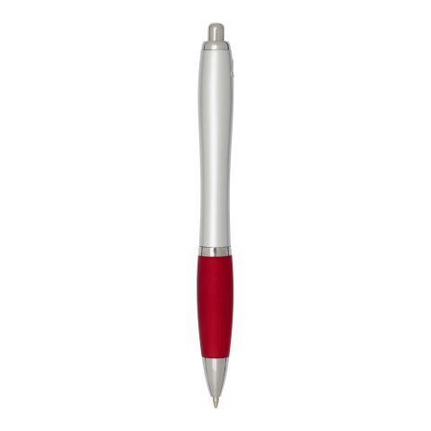 Bolígrafo de plástico reciclado con certificado RCS, cuerpo plateado y empuñadura de color (tinta negra) "Nash" Estándar | Rojo | sin montaje de publicidad | no disponible | no disponible