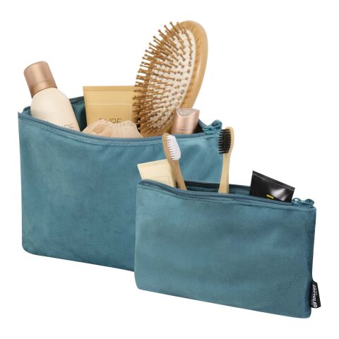 Set de neceseres de terciopelo reciclado con certificado GRS "Swift" Deep Sea Green