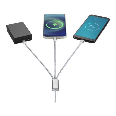 Cable de carga 3 en 1 con entrada doble &quot;Versatile&quot; Estándar | Plateado | sin montaje de publicidad | no disponible | no disponible