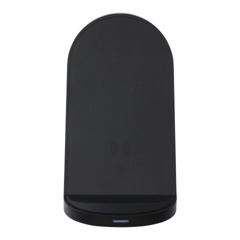 Base de carga inalámbrica con doble bobina de 15W en plástico reciclado con certificación RCS &quot;Loop&quot; Estándar | Negro | sin montaje de publicidad | no disponible | no disponible