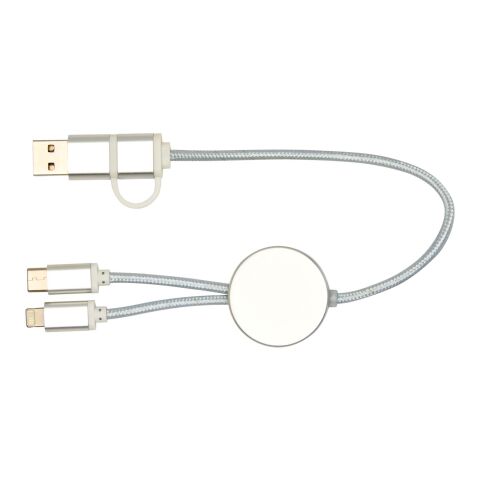Cable 5 en 1 de aluminio y plástico reciclado de 30&nbsp;cm para sincronización de datos y carga rápida de 27&nbsp;W "Alasia" Estándar | Plateado | sin montaje de publicidad | no disponible | no disponible