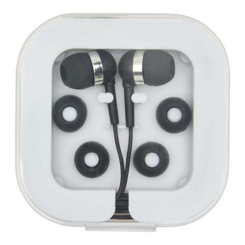 Auriculares tipo C con cable y caja de plástico reciclado "Baekdu" Estándar | Negro intenso | sin montaje de publicidad | no disponible | no disponible