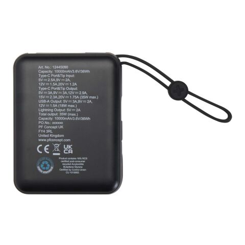 Batería externa para tableta de 10&nbsp;000&nbsp;mAh y 35&nbsp;W con cable tipo C integrado y fabricada con plástico reciclado "Acrux" Estándar | Negro intenso | sin montaje de publicidad | no disponible | no disponible