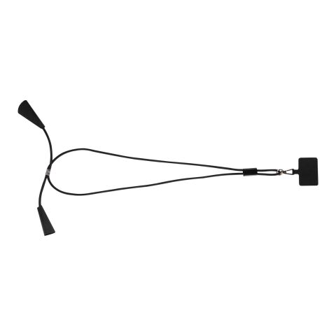 Lanyard de plástico reciclado para smartphone con sincronización de datos integrada y cable 5 en 1 de carga rápida de 100 W &quot;Funi&quot; Estándar | Negro intenso | sin montaje de publicidad | no disponible | no disponible