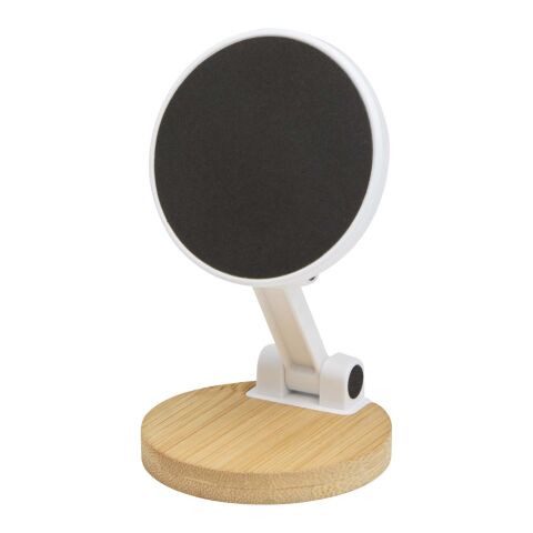 Soporte para teléfono magnético plegable de plástico reciclado con detalles de bambú &quot;Alcor&quot; Estándar | Blanco | sin montaje de publicidad | no disponible | no disponible