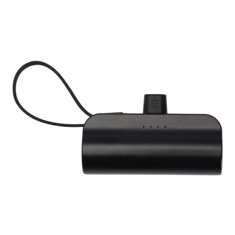 Batería externa tipo-C de plástico reciclado de 5000&nbsp;mAh y 10&nbsp;W con soporte abatible incorporado y cable 2 en 1 "Alnair" Negro intenso