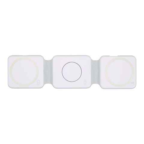 Cargador inalámbrico plegable 3 en 1 de 15&nbsp;W de plástico reciclado "Armus" Estándar | Blanco | sin montaje de publicidad | no disponible | no disponible