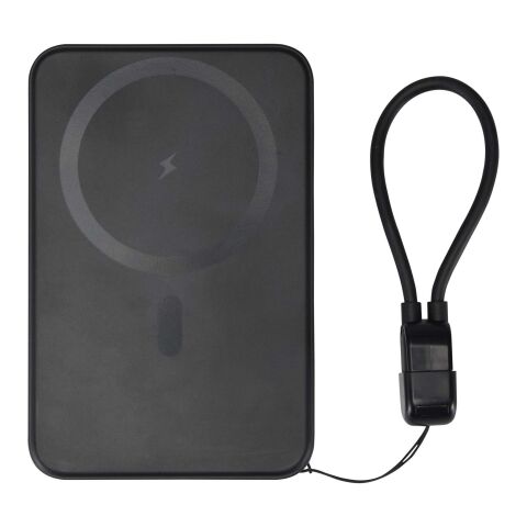 Batería externa magnética SMART de 5000 mAh fabricada con plástico reciclado y con cordón Negro