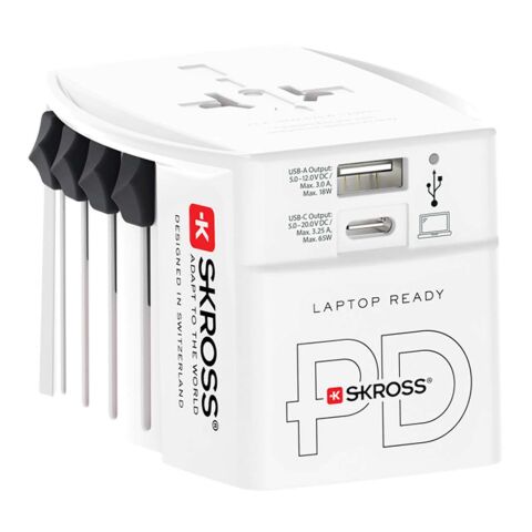 Adaptador universal SKROSS® MUV AC65PD con cable USB-C blanco