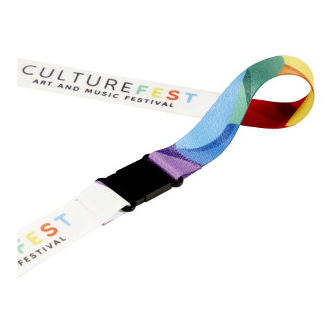 Lanyard de RPET con sublimación y cierre de seguridad &quot;Lois&quot; Negro intenso-Blanco | 15mm | sin montaje de publicidad | no disponible | no disponible