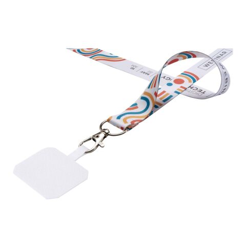 Lanyard de sublimación con soporte para teléfono y cierre de seguridad "Addie" Blanco-Blanco | no disponible | sin montaje de publicidad | no disponible | no disponible