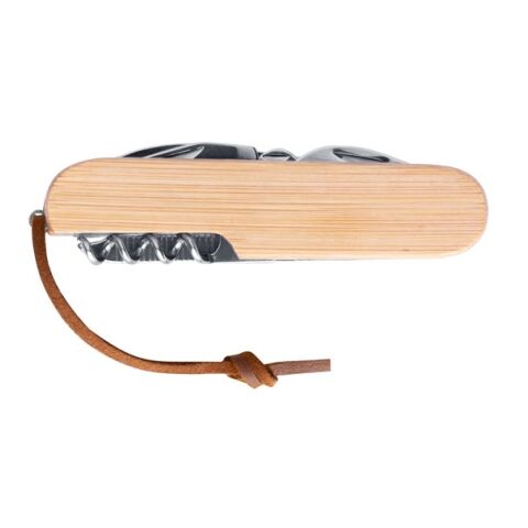 RYKER. Navaja multifunción de bambú y acero inoxidable con mango de PU Beige | sin montaje de publicidad