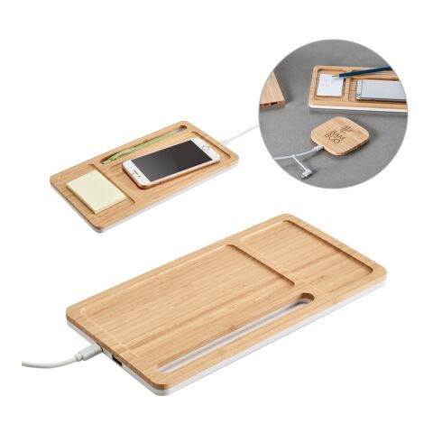 MOTT. Organizador de sobremesa con cargador inalámbrico de 15W en bambú y ABS Beige | sin montaje de publicidad