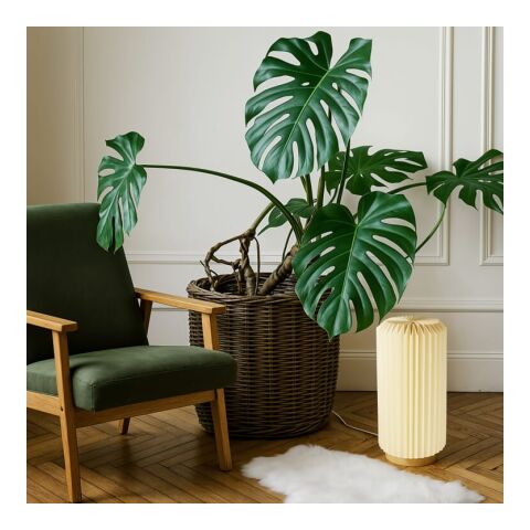 Lámpara LED de papel plegable Coollux Aurora Tall sobre base de madera, 32cm Natural | sin montaje de publicidad | no disponible | no disponible