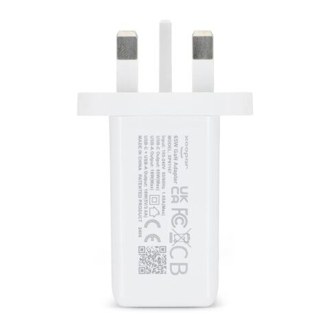 Adaptador de corriente Xoopar ICE-G de 65 W con GaN y enchufe británico Blanco