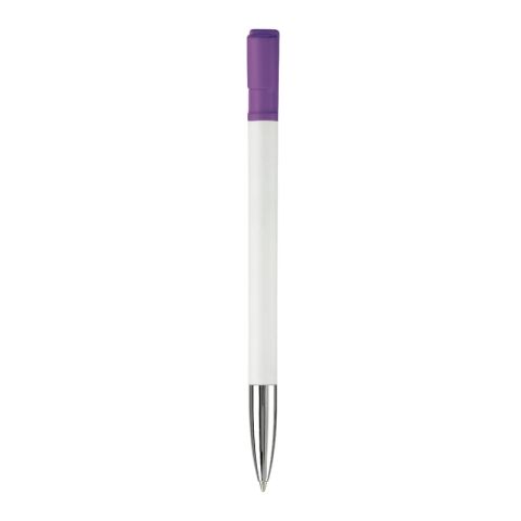 Bolígrafo Nash punta de metal HC Blanco-Transparente morada | Tampografía 1 color | on the clip | 30 mm x 5 mm | no disponible