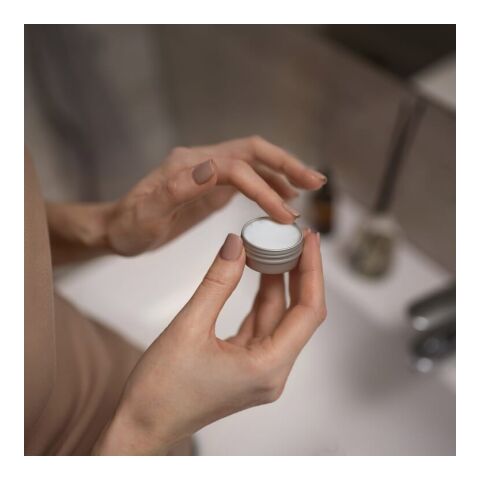 Lata redonda de aluminio reciclado Lipbalm Plateado | sin montaje de publicidad | no disponible | no disponible