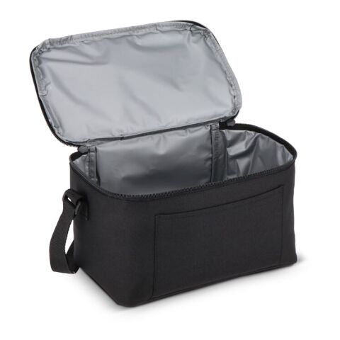 Bolsa isotérmica R-PET 600D para 6 latas, 25 x 14,5 x 15,5 cm, 5 litros negro | sin montaje de publicidad | no disponible | no disponible