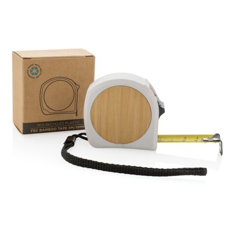 Flexómetro de bambú FSC® de plástico reciclado RCS 5M/19mm blanco | sin montaje de publicidad | no disponible | no disponible