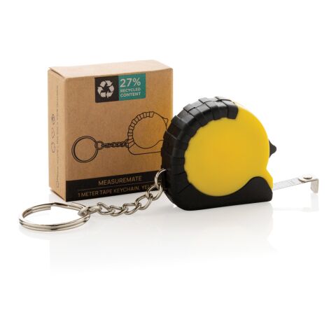 Llavero con cinta de 1m de ABS reciclado MeasureMate RCS amarillo