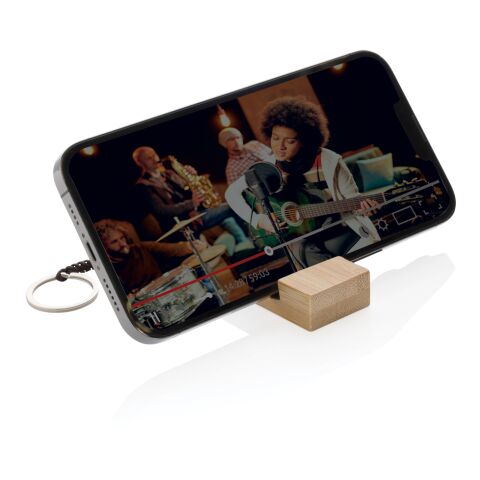 Soporte para teléfono con llavero de bambú Standkey marron | sin montaje de publicidad | no disponible | no disponible