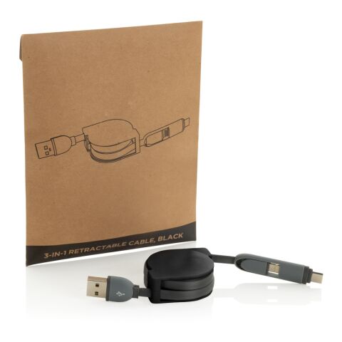 Cable 3 en 1 retráctil negro | sin montaje de publicidad | no disponible | no disponible