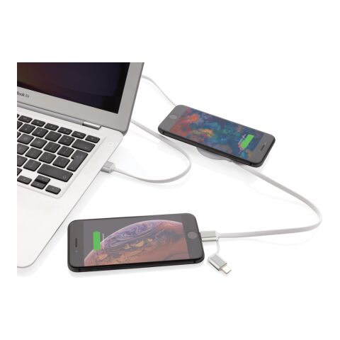 Cable 3 en 1 con cargador inalámbrico de bambú de 5W blanco | sin montaje de publicidad | no disponible | no disponible