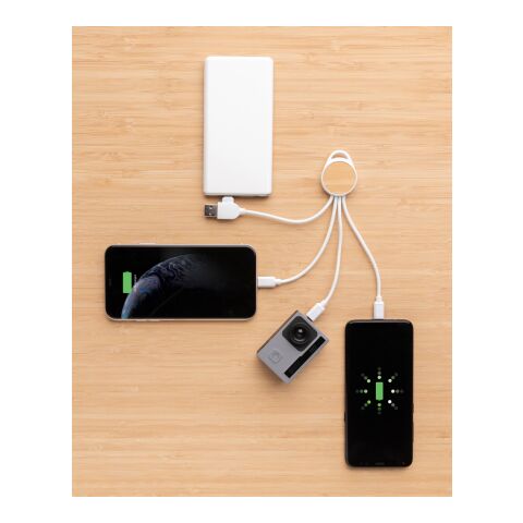 Cable redondo Ontario 6 en 1 de plástico reciclado RCS blanco | sin montaje de publicidad | no disponible | no disponible