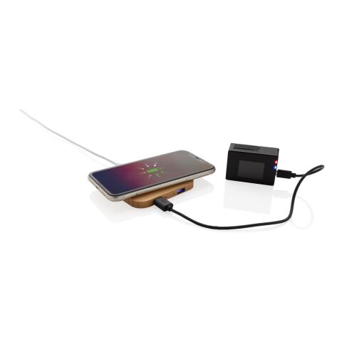 Cargador inalámbrico de 5W de bambú certificado FSC® con USB marron | sin montaje de publicidad | no disponible | no disponible