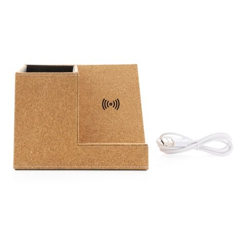 Portalápices de corcho y cargador inalámbrico de 5W marrón | sin montaje de publicidad | no disponible | no disponible