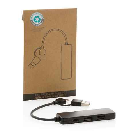 Puerto USB RCS de plástico reciclado con doble entrada negro | sin montaje de publicidad | no disponible | no disponible