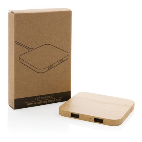 Cargador inalámbrico FSC® bambú 10W con USB marron | sin montaje de publicidad | no disponible | no disponible