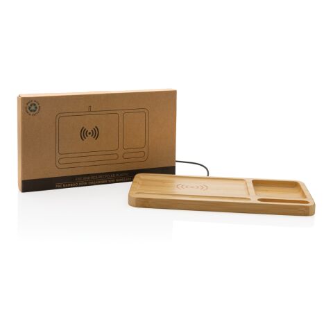 Organizador de escritorio y cargador 10W de bambú FSC® marron | sin montaje de publicidad | no disponible | no disponible