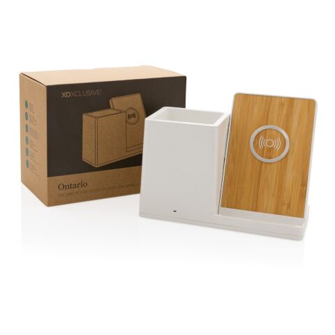 Cargador Ontario 10W de plástico reciclado FSC® y RCS Blanco | sin montaje de publicidad | no disponible | no disponible