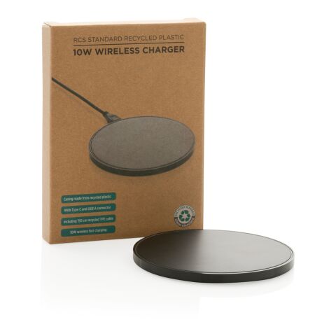 Cargador inalámbrico RCS de plástico reciclado de 10W negro | sin montaje de publicidad | no disponible | no disponible