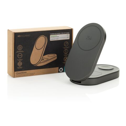 Cargador inalámbrico plegable Quantum ultrarrápido 3 en 1 gris-negro | sin montaje de publicidad | no disponible | no disponible